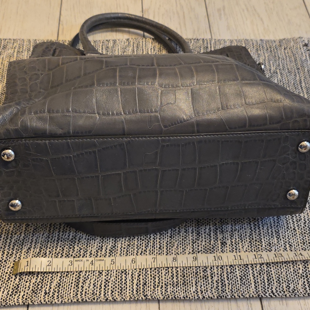 Michael Kors Dillon  Gray Crocodile-Embossed Large Shoulder Bag Satchel - Picture 8 of 14